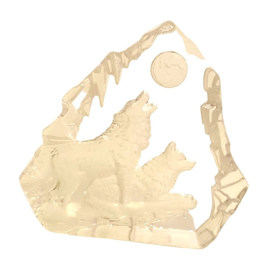 Crystal Etched Howling Wolves Sculpture Paperweight Clear 6.5 X 6.5 - Picture 2 of 8